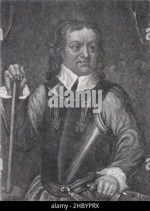 Incisione antica del 1830, Oliver Cromwell (1599-1658). FONTE: INCISIONE ORIGINALE Foto Stock