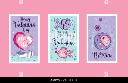 Vettore di illustrazione del giorno di San Valentino disegnato a mano. Set per la raccolta della carta di San Valentino. Sia il mio vettore valentino Illustrazione Vettoriale