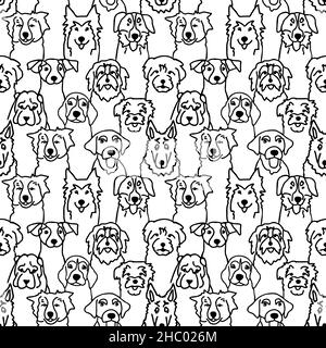 Modello senza cuciture con profili neri per cani da barbatella. Cani razze illustrazione vettoriale. Illustrazione Vettoriale