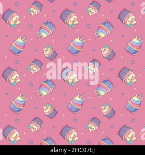 Cupcakes pattern , kawaii doodle pattern Illustrazione Vettoriale