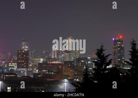 Una vista del centro di Leeds dal Cimitero di Holbeck. Yorkshires 2 edifici più alti 'Altus House' e 'Bridgewater Place' possono essere visti Foto Stock