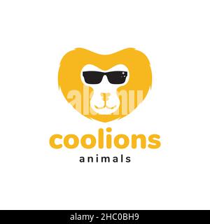 cool leone faccia con occhiali da sole logo design vettore grafico simbolo icona segno illustrazione idea creativa Illustrazione Vettoriale