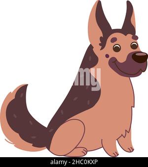 Cane pastore tedesco seduto. Illustrazione vettoriale in stile piatto isolata su sfondo bianco. Illustrazione Vettoriale