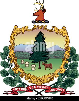 Ufficiale attuale vettore stemma dello Stato federale del Vermont, USA Illustrazione Vettoriale