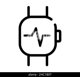Icona smartwatch in mano. Pittogramma piatto per nastro. Tratto di linea. Orologi semplici isolati su sfondo bianco. Vettore di contorno eps10 Foto Stock