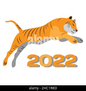 Tiger che salta oltre il numero 2022 Illustrazione Vettoriale