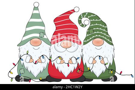 Cute Gnomes isolato su sfondo bianco. Illustrazione vettoriale del set di cartoni animati Gnomes. Illustrazione Vettoriale