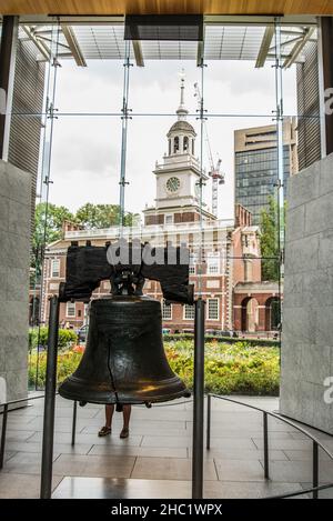 PHILADELPHIA, USA - 22 AGOSTO 2019: Iconica Liberty Bell storica a Philadelphia, USA Foto Stock