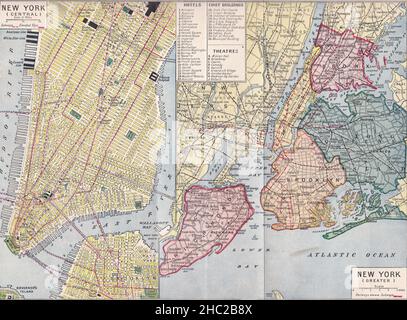 Vintage map of New York - Plan of the Business Section of the City and Environs 1930s. Stock Photo