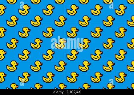 Pixel anatra giallo gomma art. Modello senza giunture Illustrazione Vettoriale