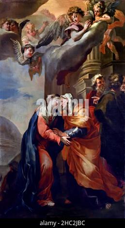 Visita a Sant'Elisabetta Andrea Carlone 1639-1697 Carlo Solaro e Daniel Solaro la Basilica della Santissima Annunziata del Vastato è una cattedrale cattolica di Genova, italiana, la decorazione ha impiegato i maggiori studi e artisti barocchi di Genova nel 17th secolo. Foto Stock