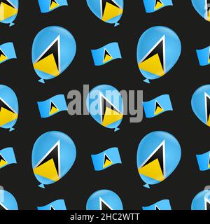 Palloncini e bandiera dello stato dell'isola di Santa Lucia su sfondo blu Illustrazione Vettoriale