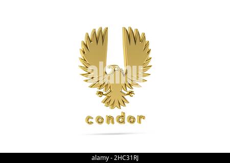 Icona del condor Golden 3D isolata su sfondo bianco - rendering 3D Foto Stock