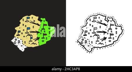 Vintage map del paese. La geografia in stile cartoon. Abstract continente o continentale. Disegnato a mano disegno inciso. Illustrazione Vettoriale
