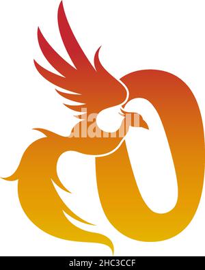 Icona numero zero con illustrazione del modello del logo phoenix Illustrazione Vettoriale