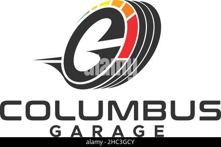 Colorato iniziale G COLOMBUS AUTO GARAGE logo design Illustrazione Vettoriale