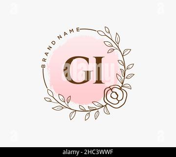 Logo femminile GI. Utilizzabile per la natura, salone, centro benessere, cosmetici e loghi di bellezza. Elemento modello di disegno con logo a vettore piatto. Illustrazione Vettoriale