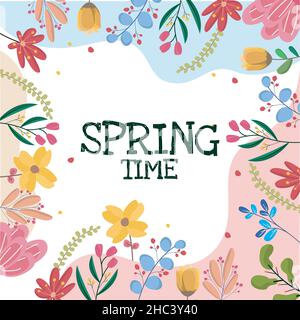 Square Spring Flower Floral Plant Frame Card decorazione vettoriale Illustrazione Vettoriale