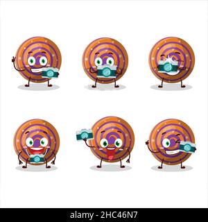 Fotografo professione emoticon con carattere cartoon arancione spirale gommosa caramella. Illustrazione vettoriale Illustrazione Vettoriale