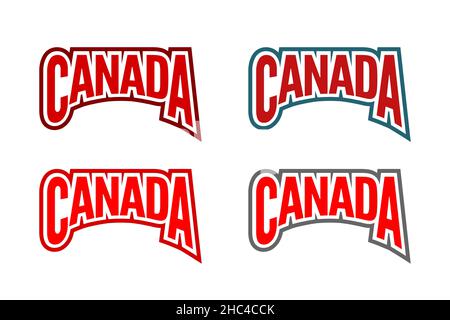 Set di simboli di testo per il Canada. Simbolo del ricamo Word Canada. Collezione di quattro varianti di colore. Lettere ad arco in Canada. Illustrazione vettoriale. Illustrazione Vettoriale
