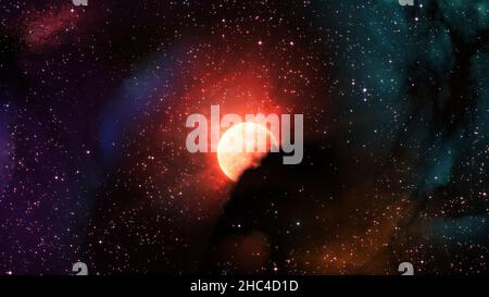 Un bel cielo cosmico con una stella enorme nel centro. Collage sul tema dello spazio, della scienza, dell'educazione e della fantascienza Foto Stock