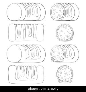 Set di illustrazioni in bianco e nero con punschrulle, dammsugare. Oggetti vettoriali isolati su sfondo bianco. Illustrazione Vettoriale