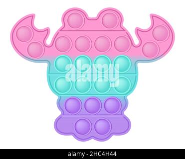 Popit figura gambero un giocattolo in silicone alla moda per i fedget. Giocattolo antistress addictive in colori pastello. Ansia bolla che sviluppa i giocattoli vibranti del pop it Illustrazione Vettoriale