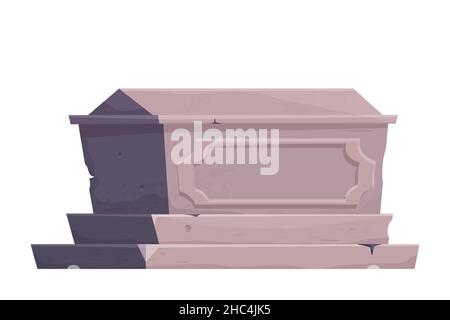 Tomba di pietra, monumento in stile cartone animato isolato su sfondo bianco. Funerale, oggetto cimitero. Monumento afterlife. Illustrazione vettoriale Illustrazione Vettoriale