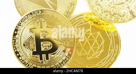 Bitcoin Cryptocurrency , monete d'oro , estrazione , denaro futuro Foto Stock