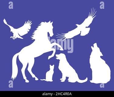 sei animali selvatici hanno creato silhouette Illustrazione Vettoriale