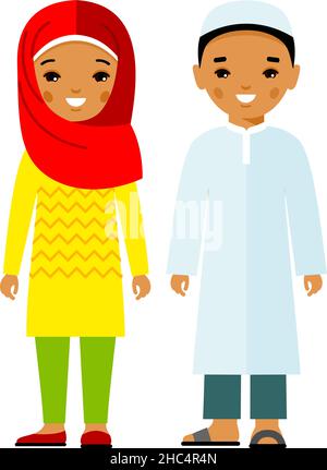 Set di cartoni animati diversi arabi in stile piatto colorato. Illustrazione Vettoriale