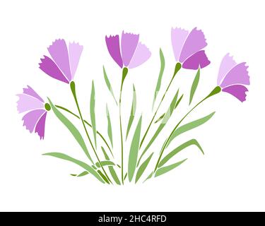 Rosa primavera fiori bouquet in stile doodling, senza contorno, isolato, sfondo bianco. Illustrazione vettoriale Illustrazione Vettoriale