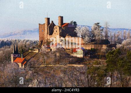 Bornhagen, Turingia, Germania 22.12.2021 - il castello di Hanstein è un castello in Germania vicino a Bornhagen nell'Eichsfeld, situato sopra il fiume Werra Foto Stock