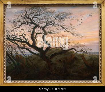 L'Arbre aux corbeaux (cote de la mer baltique), Peinture de Caspar David Friedrich (1774-1840), realizee vers 1822. Parigi, Museo del Louvre. Foto Stock