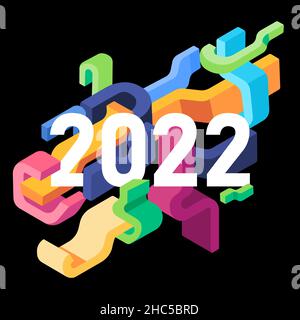 2022 nuovo anno banner poster design splash splattered multicolore colorato saluto creativo Illustrazione Vettoriale