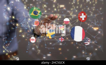 3D resa degli stati e delle loro bandiere con un essere umano dal fondo Foto Stock