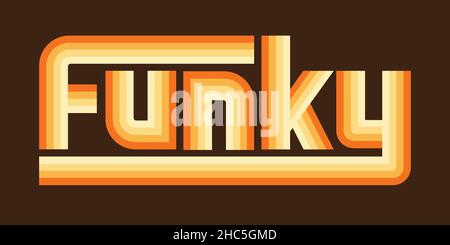 Originale design musicale personalizzato e colorato. Design vettoriale per musica funk o soul con lettere di colori sfumati in stile retrò degli anni '70 Illustrazione Vettoriale