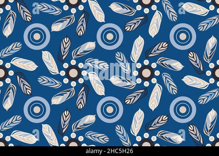 Art motivo vettoriale floreale senza cuciture. Foglie blu. Illustrazione Vettoriale
