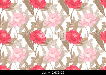 Art motivo floreale senza cuciture con peonie. Illustrazione Vettoriale