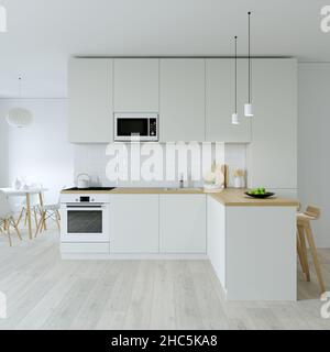 Cucina interier. 3D rendering di una cucina luminosa. Foto Stock