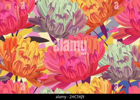 Arte vettore floreali seamless pattern con gli astri. Illustrazione Vettoriale