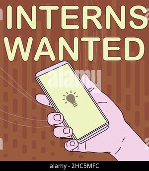 Volevano gli interni del testo della scrittura a mano. Foto concettuale alla ricerca sul tirocinante di lavoro part-time studente di lavoro Hand Holding Mobile Device con vuoto Foto Stock
