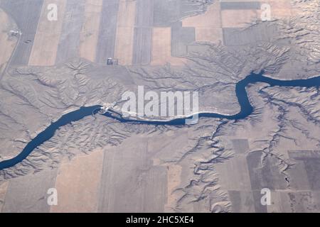 La Terra dall'alto: Ryan Dam sul fiume Missouri in Montana. Foto Stock