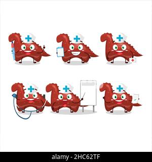 Dottore professione emoticon con rosso dinosauro gummy caramella personaggio cartoon. Illustrazione vettoriale Illustrazione Vettoriale