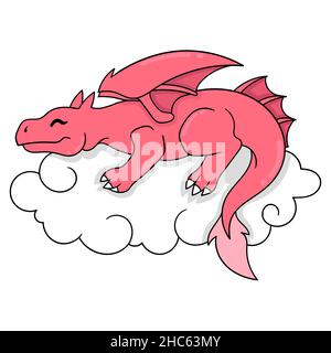 il drago sta dormendo sul letto della nube tranquillamente, illustrazione vettoriale art. doodle icona immagine kawaii. Illustrazione Vettoriale
