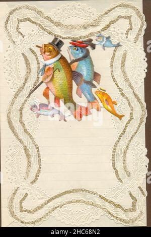 Foglio di scrittura francese per il 1st aprile, poisson d'avril circa 1905 Foto Stock