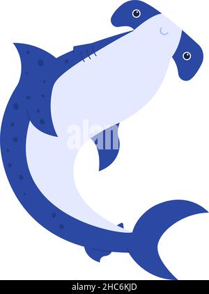 Squalo martello, pericoloso predatore di mare isolato su bianco Illustrazione Vettoriale