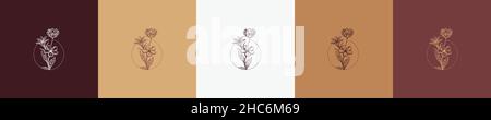 modello con logo floreale vintage a forma di elemento natura Illustrazione Vettoriale
