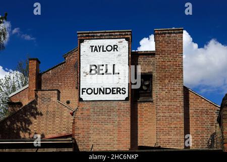 La fonderia e museo di campane John Taylor and Co, Loughborough Market Town, Leicestershire, Inghilterra Foto Stock