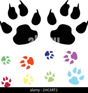 La zampa dell'animale stampa in bianco e nero e un'illustrazione vettoriale a colori Illustrazione Vettoriale